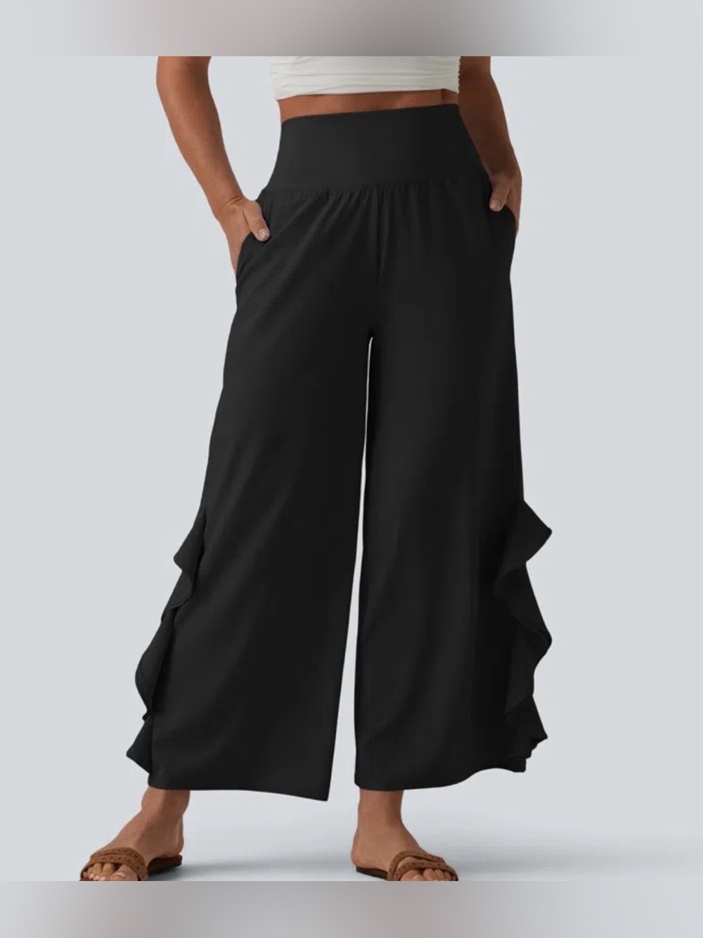 NWT HALARA Breezeful High Rise Ruffle Wide Leg Pants Minimal Preppy Office Sz XL